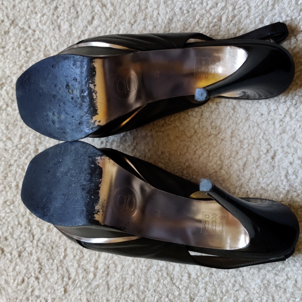 bebe Black Patent Peep-Toe Slingback Platform Heels - Picture 5 of 7